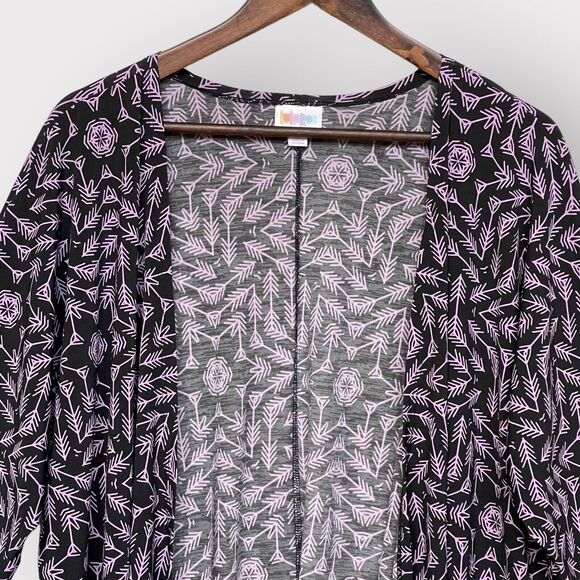 LuLaRoe‎ Open Cardigan Women M Black Purple Arrows Dolman 3/4 Sleeve Stretch D19 - Picture 2 of 9